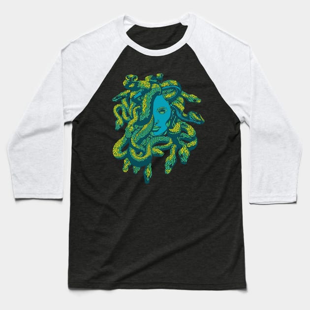 Medusa in Green Baseball T-Shirt by polliadesign